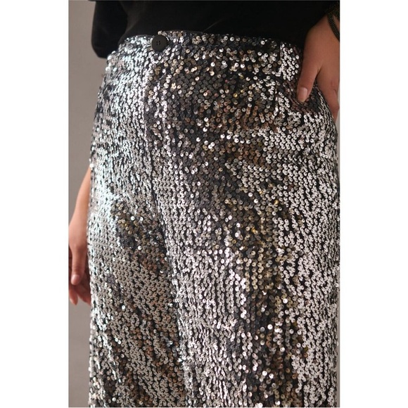 NWT Anthropologie Colette Cropped Wide-Leg Sequin Pants 16W Silver Cocktail $198 - Picture 3 of 7